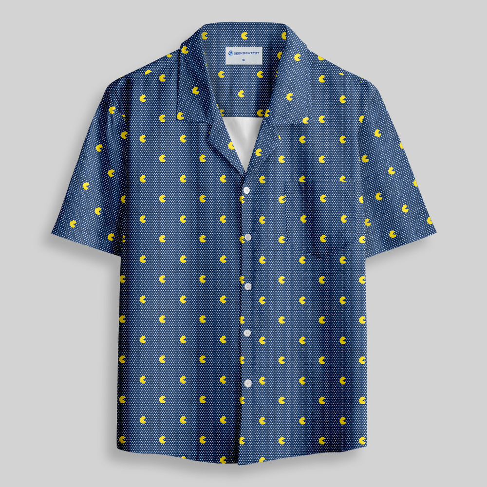 Retro Arcade Pixel Gamer Button Up Pocket Shirt