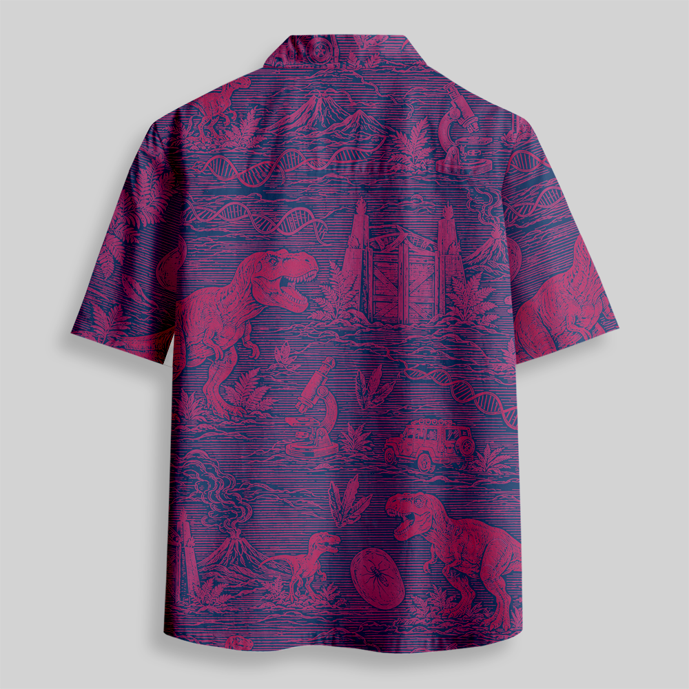 Jurassic Dinosaur DNA Microscope Button Up Pocket Shirt