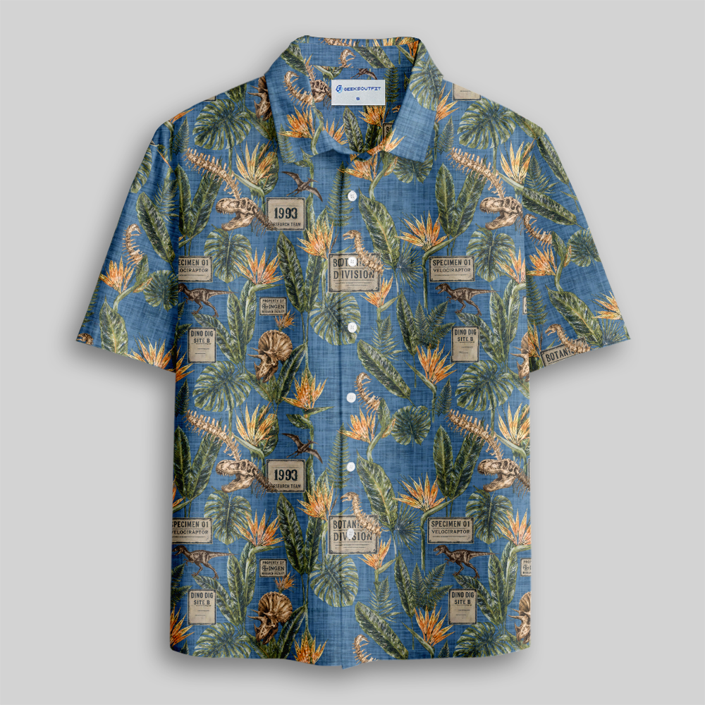 1993 Dino Fossil Botanical Aloha Button Up Pocket Shirt