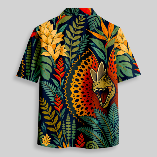Dilophosaurus Tropical Rainforest Button Up Pocket Shirt