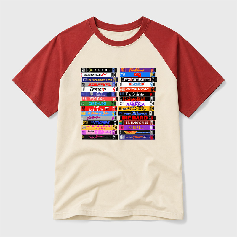 Retro 80s Movies VHS Stacks Geek Retro Raglan T-Shirt
