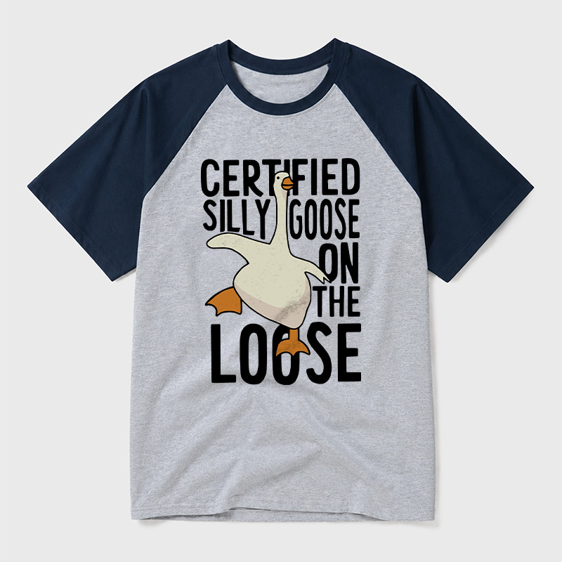 Certified Silly Goose On The Loose Geek Retro Raglan T-Shirt