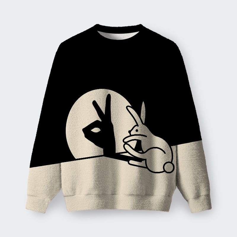 Geeksoutfit Funny Rabbit Hand Shadow Puppets Bunny Figure Pop Art Fuzzy Fleece Sweatshirt for Sale