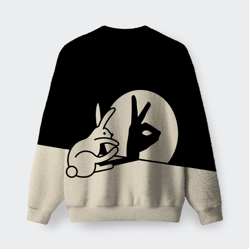 Funny Rabbit Hand Shadow Puppets Bunny Figure Pop Art Fuzzy Fleece Sweatshirt