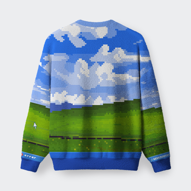 Win XP Wallpaper Pixel Fuzzy Fleece Sweatshirt