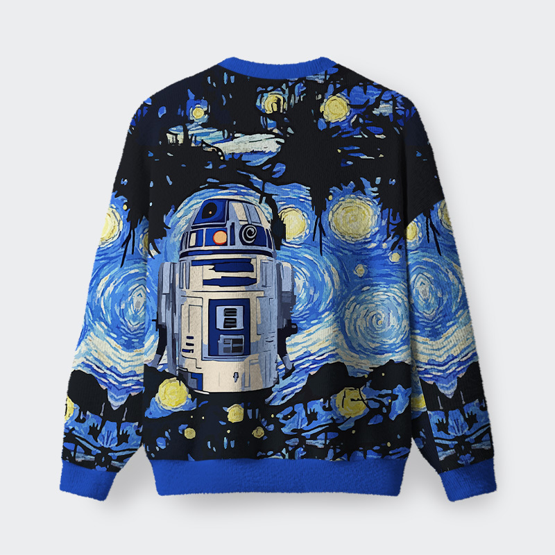 Robot Starry Night Fuzzy Fleece Sweatshirt