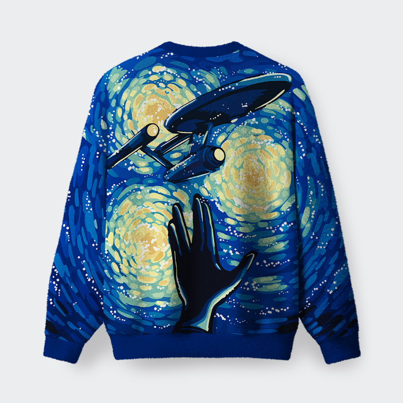 Van Gogh's Starry Night Spaceship Fuzzy Fleece Sweatshirt
