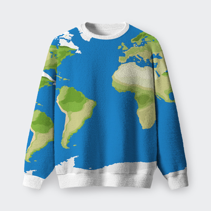 Geeksoutfit World Map Geography Fuzzy Fleece Sweatshirt for Sale