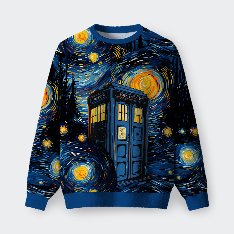 Starry Night Phone Booth Fuzzy Fleece Sweatshirt