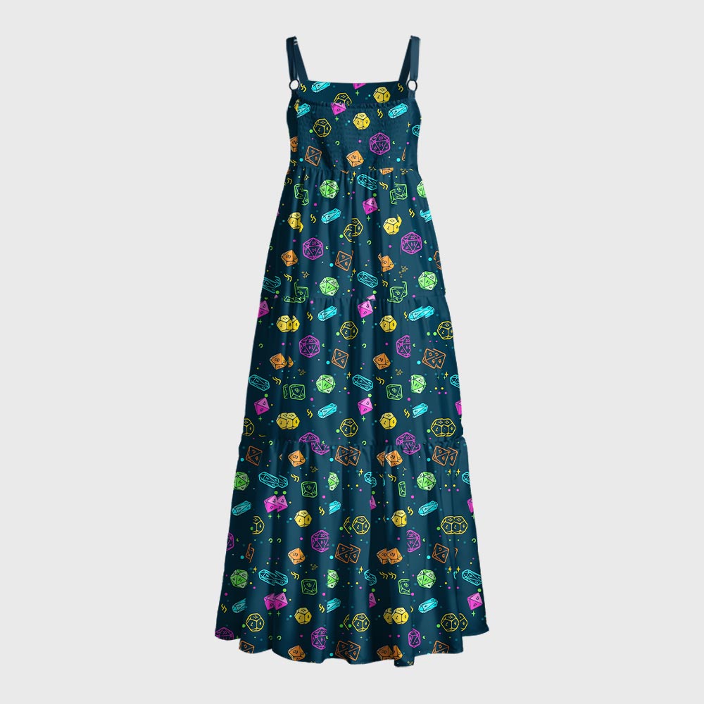 Colorful DND Dice RPG Geek Tiered Cami Maxi Dress