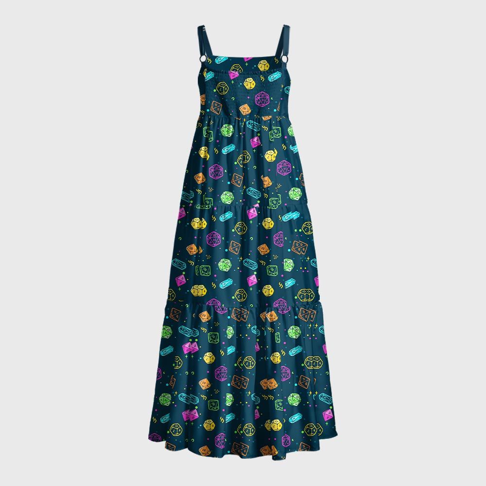 Colorful DND Dice RPG Geek Tiered Cami Maxi Dress