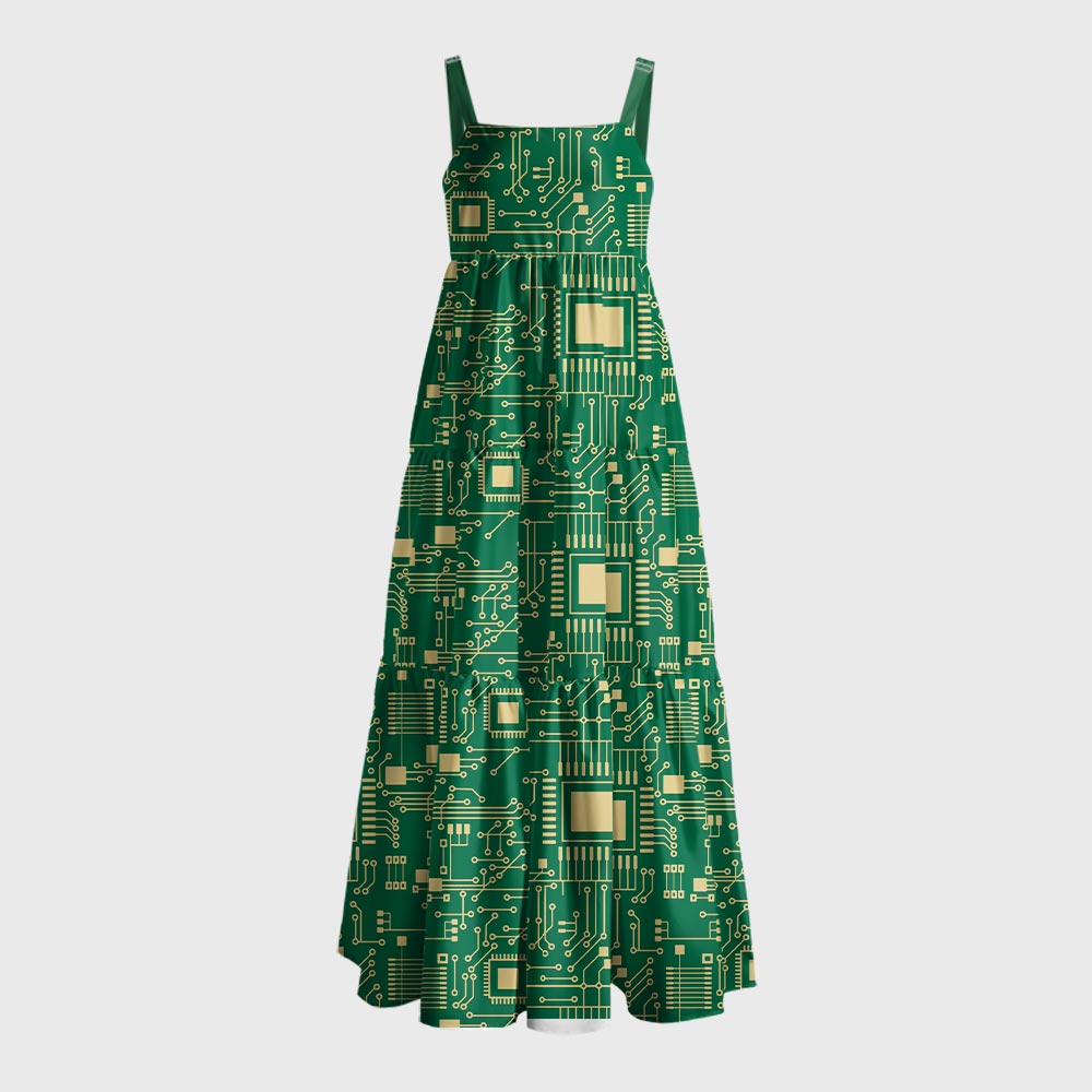 Technology Sense Circuit Board Geek Tiered Cami Maxi Dress