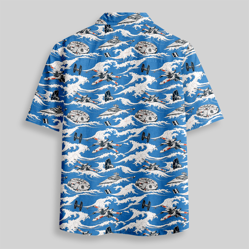 Interstellar Combat Craft Japanese Wave Button Up Pocket Shirt