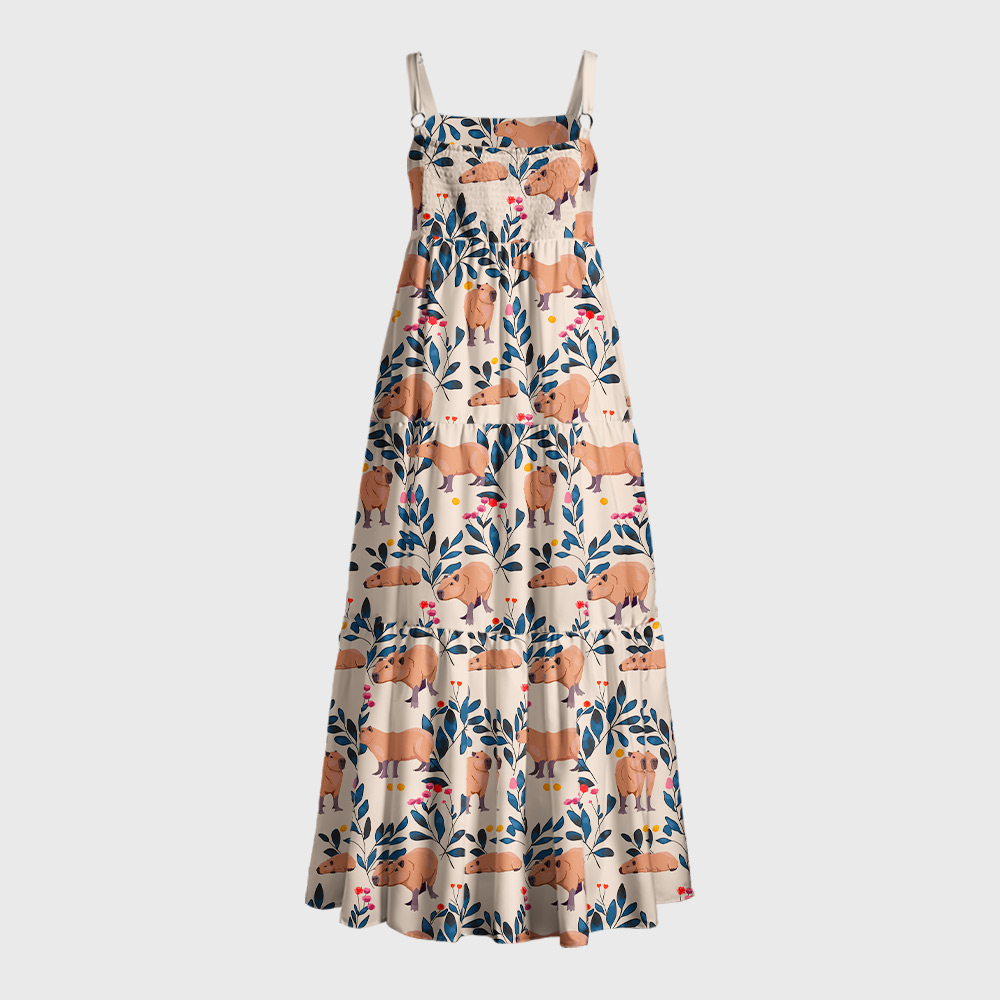 Capybara and Plants Geek Tiered Cami Maxi Dress