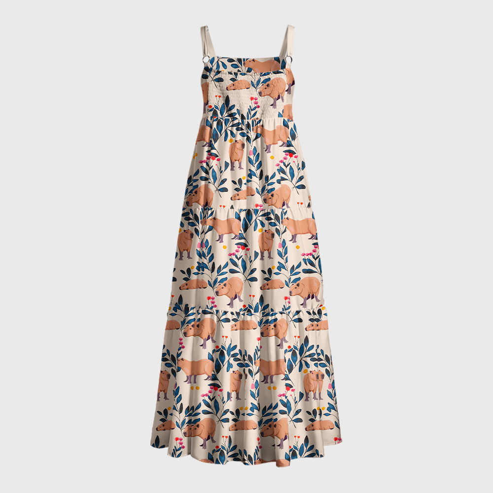 Capybara and Plants Geek Tiered Cami Maxi Dress