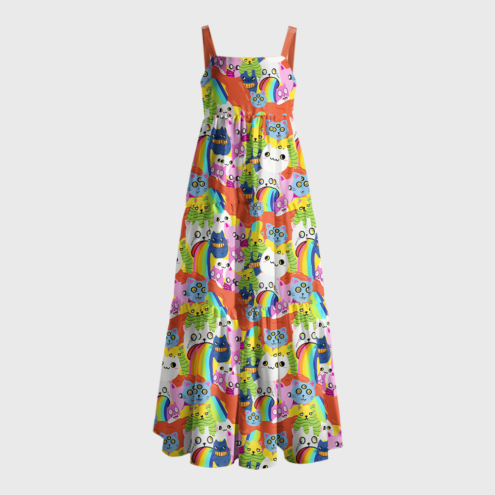 Exploding Cat Geek Tiered Cami Maxi Dress