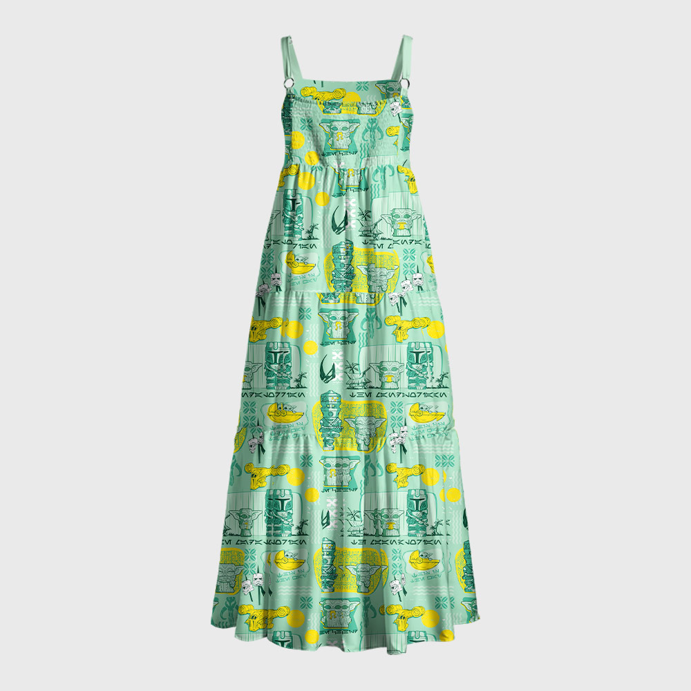 Hawaiian Traditional Tiki Green Geek Tiered Cami Maxi Dress