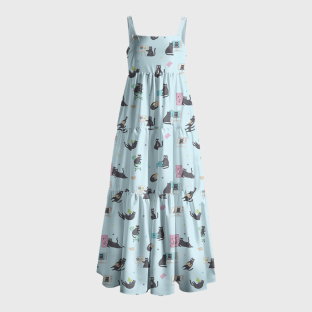 Working Cat Geek Tiered Cami Maxi Dress