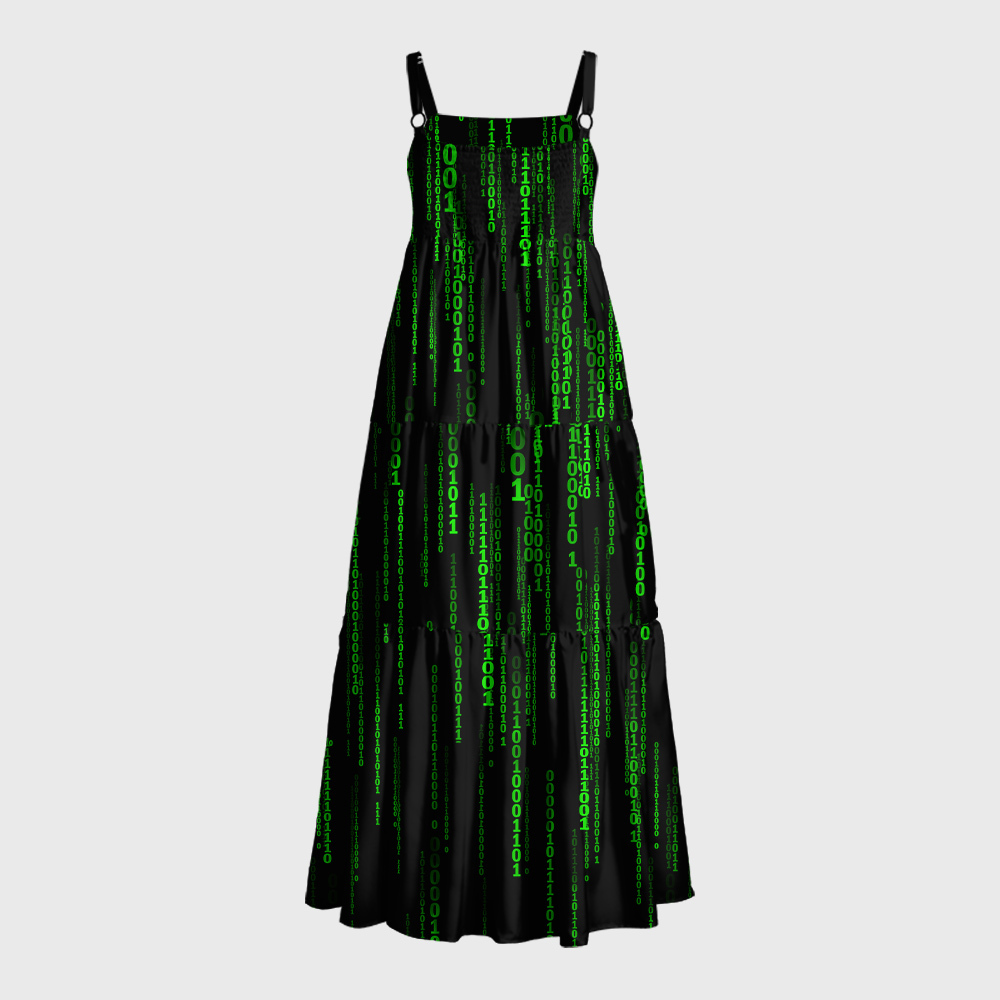 Follow the White Rabbit Black Green Design Art Geek Tiered Cami Maxi Dress