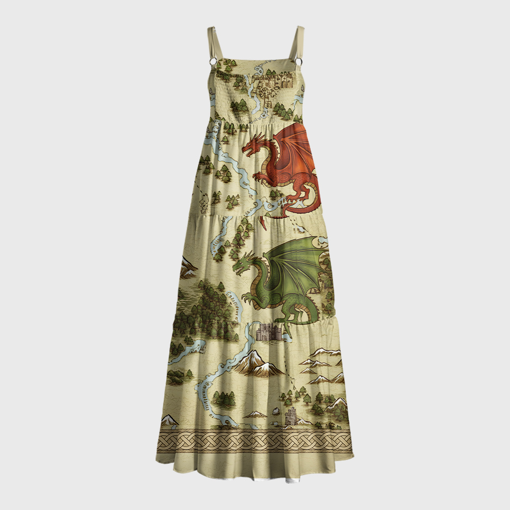 Retro SciFi Dragon Map Geek Tiered Cami Maxi Dress