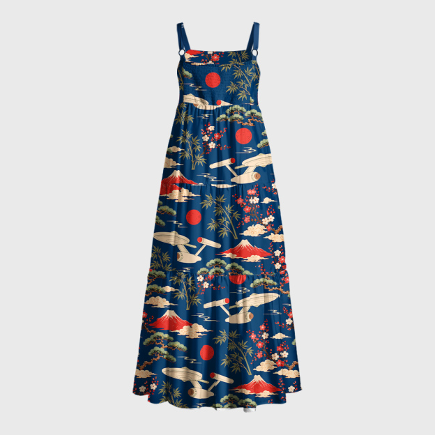 Sci-Fi Spaceship Ukiyo-e Style Geek Tiered Cami Maxi Dress