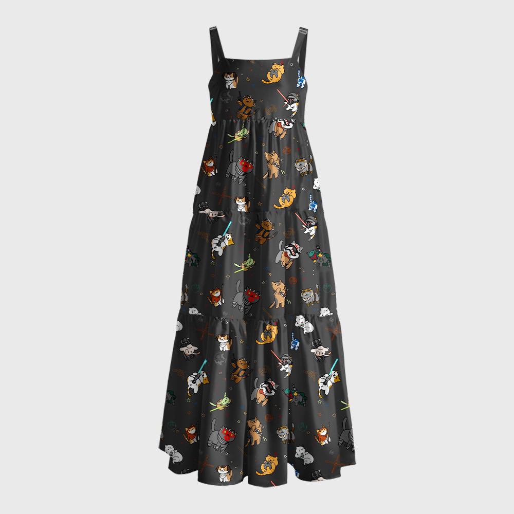 Tie The Fighter Cat Funny Geek Tiered Cami Maxi Dress