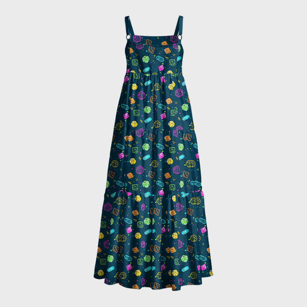 Colorful DND Dice RPG Geek Tiered Cami Maxi Dress
