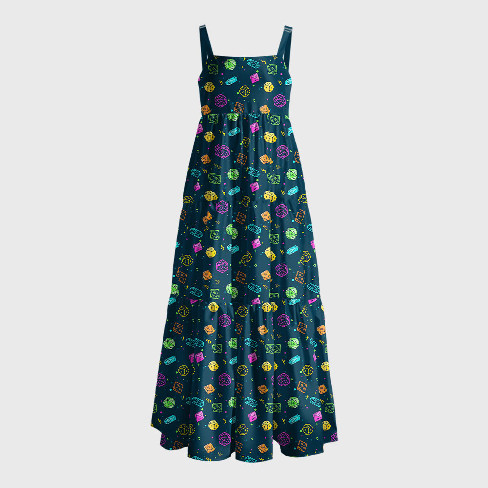 Colorful DND Dice RPG Geek Tiered Cami Maxi Dress