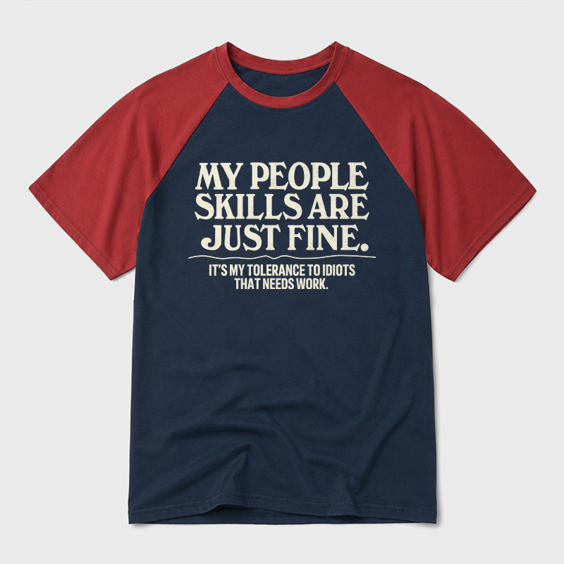 People Skills Fine Edition Geek Retro Raglan T-Shirt