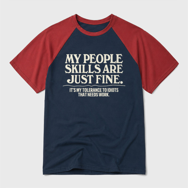 People Skills Fine Edition Geek Retro Raglan T-Shirt