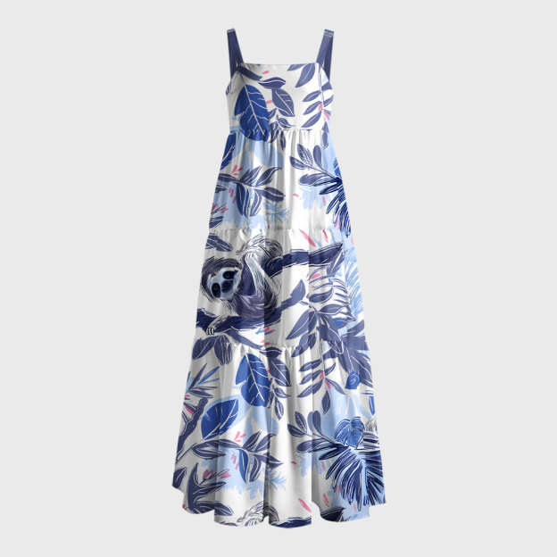 Lazy Sloth Blue Geek Tiered Cami Maxi Dress