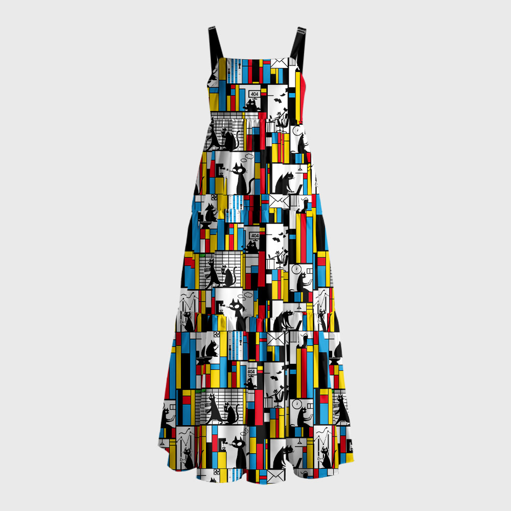 Office Cat Geek Tiered Cami Maxi Dress