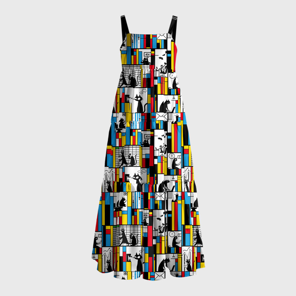 Office Cat Geek Tiered Cami Maxi Dress