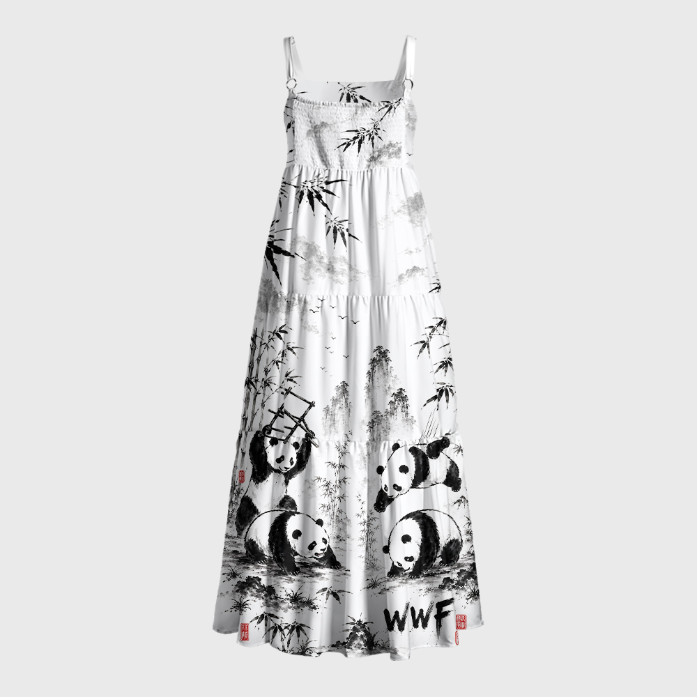 Bamboo Panda WWF Steel Ladder Wrestling Geek Tiered Cami Maxi Dress