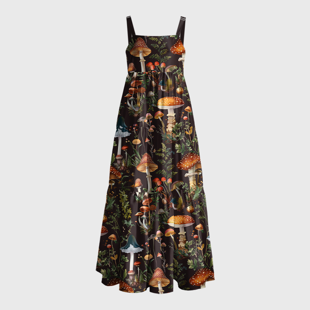 Mushroom Science Retro Geek Tiered Cami Maxi Dress