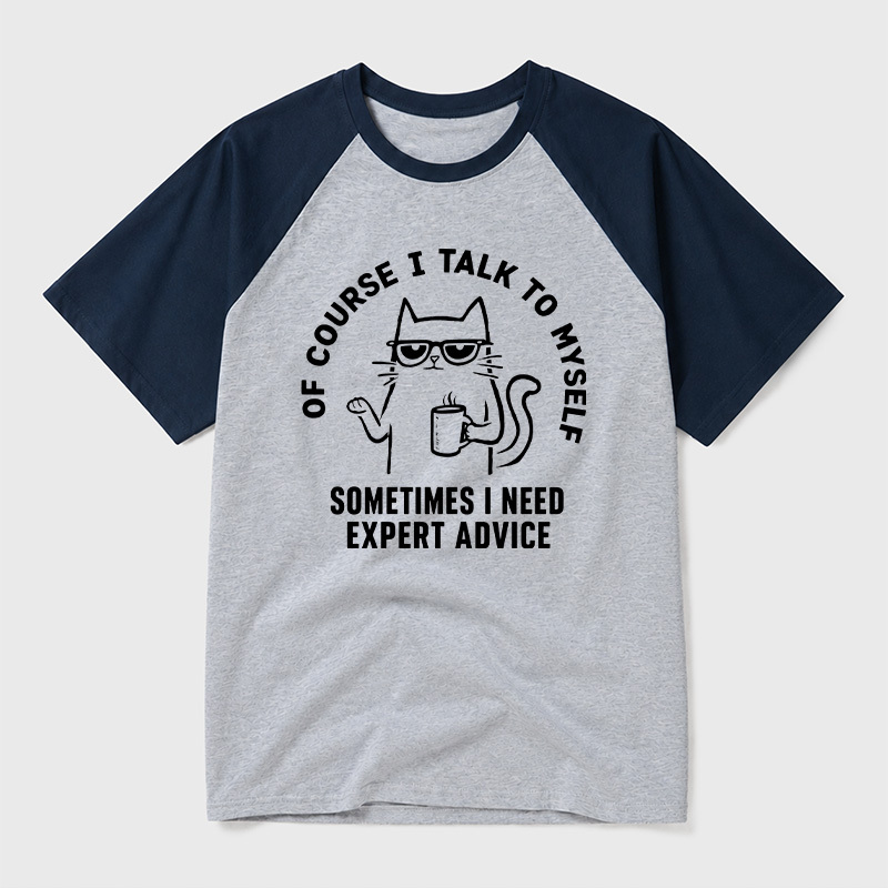 Talk To Myself Cat Geek Retro Raglan T-Shirt