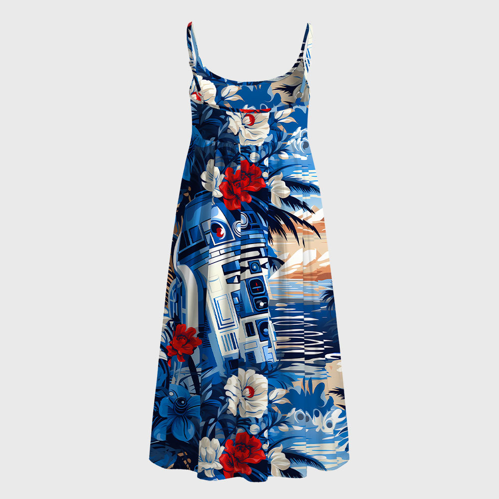 Coastal Robot Floral Vacation Geek A-Line Cami Dress