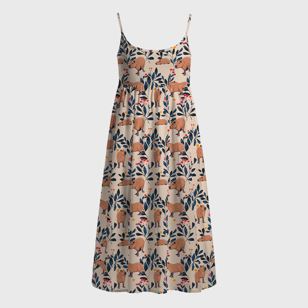 Capybara And Plants Geek A-Line Cami Dress