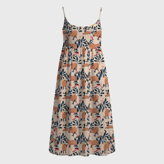 Capybara And Plants Geek A-Line Cami Dress