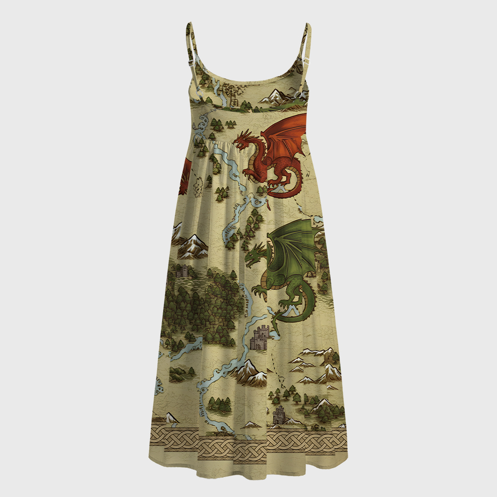Retro SciFi Dragon Map Geek A-Line Cami Dress
