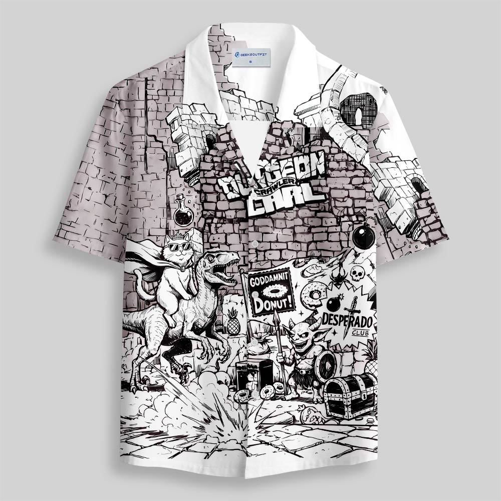 Carl & Donut Dungeon Raid Comic Panel Button Up Pocket Shirt