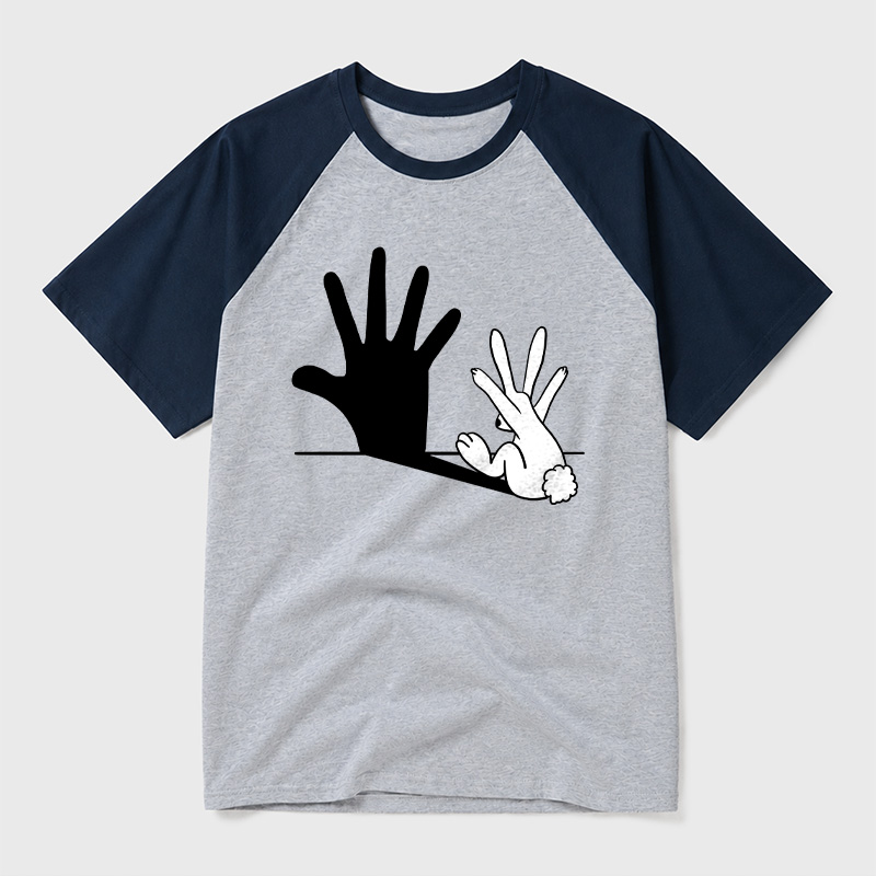 Rabbit Hand Shadow Funny Geek Retro Raglan T-Shirt