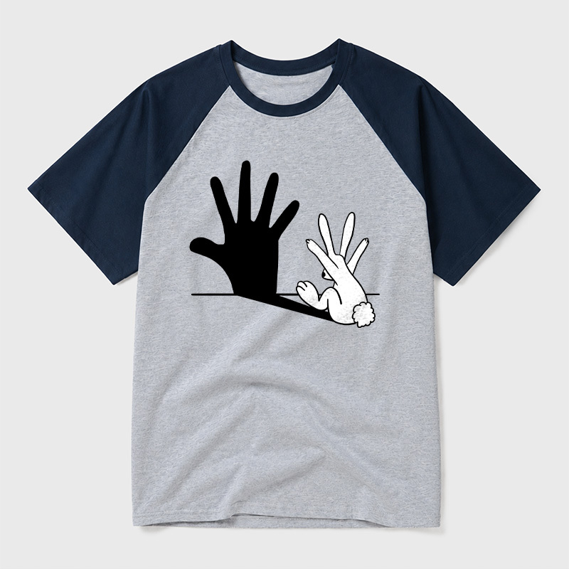 Rabbit Hand Shadow Funny Geek Retro Raglan T-Shirt