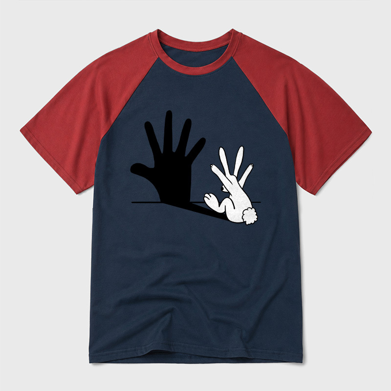 Rabbit Hand Shadow Funny Geek Retro Raglan T-Shirt