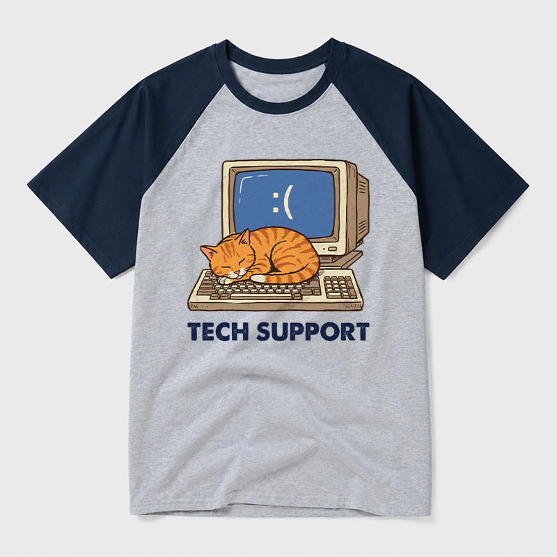 Tech Support Cat Geek Retro Raglan T-Shirt
