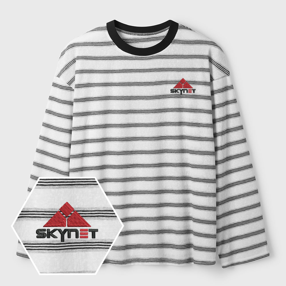 Skynet Core Lycra Striped Embroidered Long-Sleeve Shirts