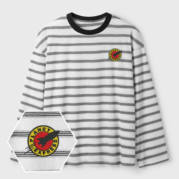 Planet Express Lycra Striped Embroidered Long-Sleeve Shirts