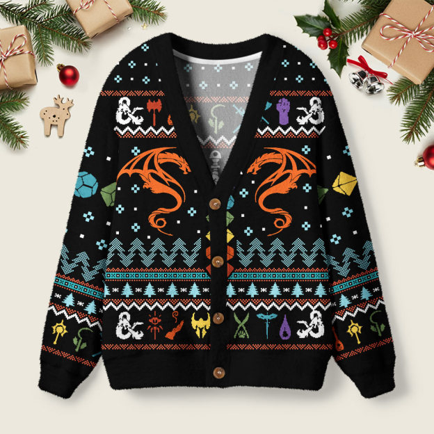 DND Dragon Dice Weapon Black Geek Ugly Cardigan Sweaters