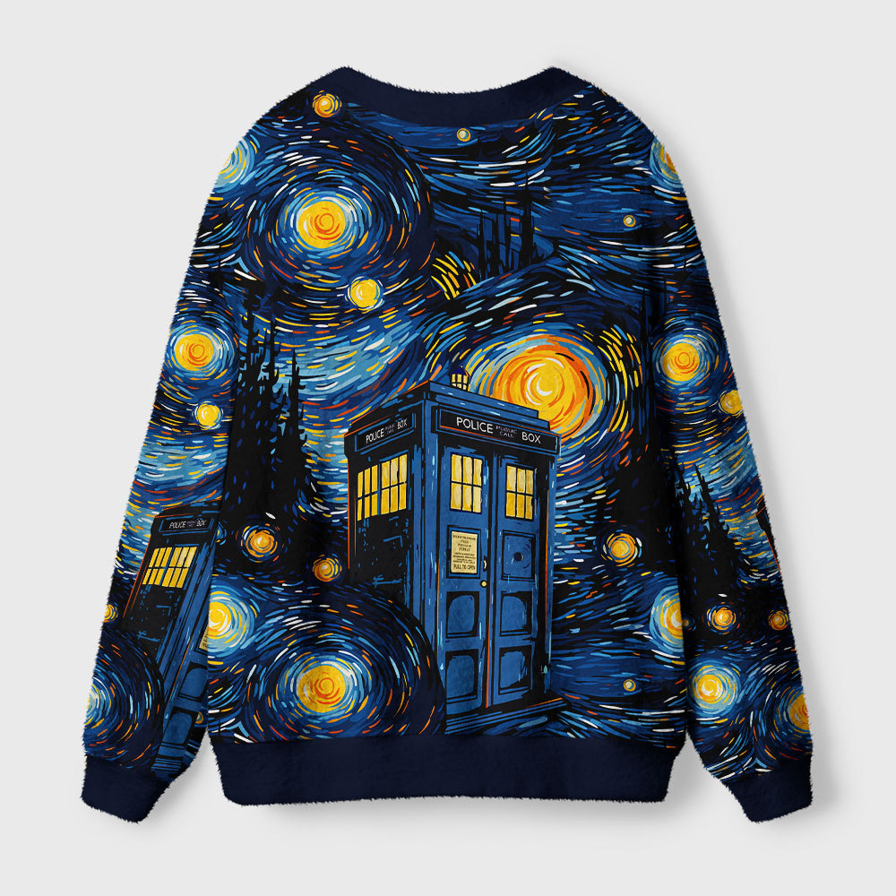 Starry Night Phone Booth Geek Ugly Cardigan Sweaters