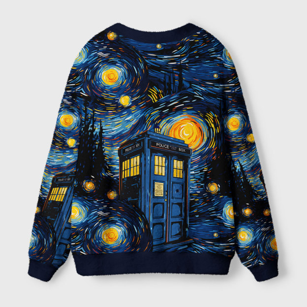 Starry Night Phone Booth Geek Ugly Cardigan Sweaters